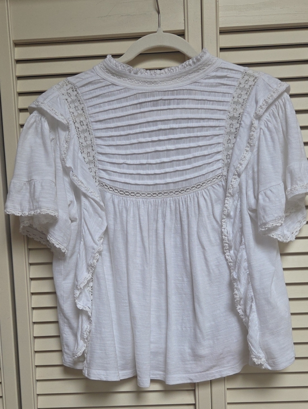 Free People Cotton White Lace-Trim Peasant Blouse - Women's Top